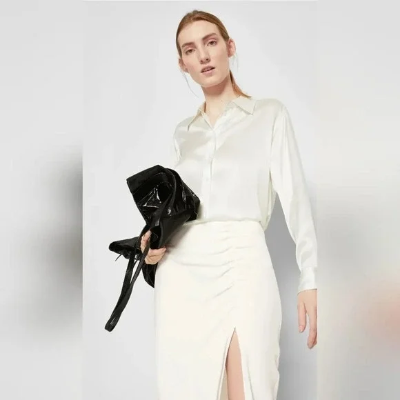 IRO Paris Hagat Shirred White Maxi Skirt with Slit Size 38 6 - Picture 7 of 15